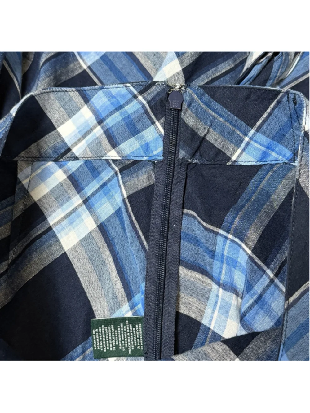 Lauren Ralph Lauren Blue Plaid Linen Blend Wrap Midi Skirt Bow Tie Size 2 EUC